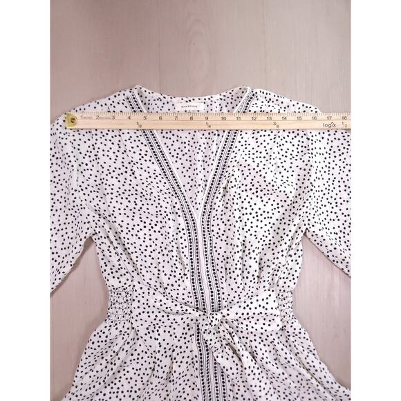 Max Studio Polka Dot Peplum Blouse Women’s S – Tie Waist, Balloon Sleeves - Picture 7 of 12